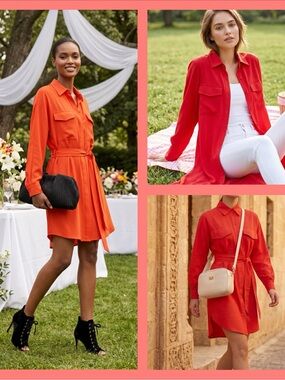 Hugo Boss Bright Orange-Red Shirt Dress